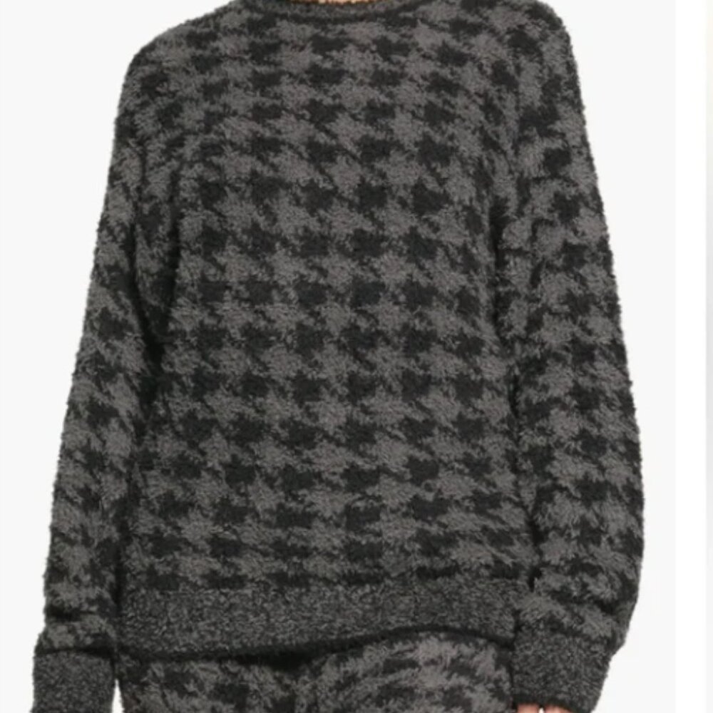 SKIMS Cozy Houndstooth Sweater Unisex Small Onyx Soft Fuzzy Lounge Comfort NWOT